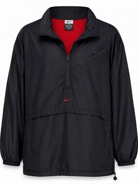 Nike Vintage 1/2 Zip Windbreaker Pullover Jacket XXL Black Red Mesh Lined Packab